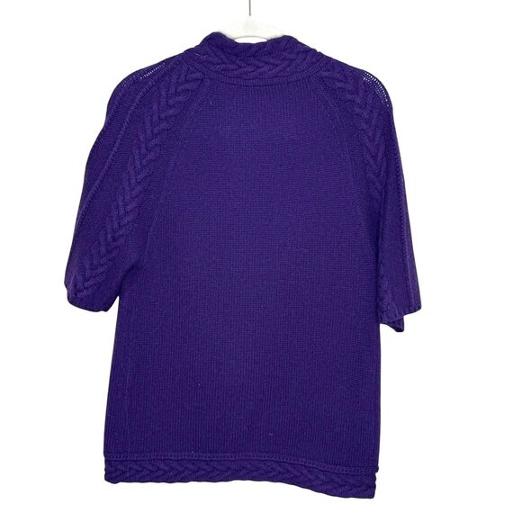 Neiman Marcus Cashmere Sweater Womens Small Purple Cable Knit Short Sleeve - Picture 7 of 7